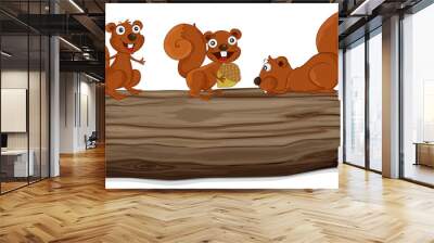 Squirrels on a log Wall mural