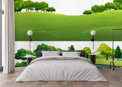 Three scenes with green lawn and pond Wall mural