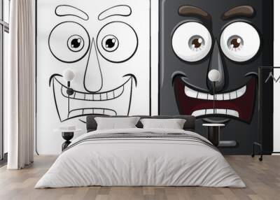 Two cartoon smartphones showing contrasting emotions Wall mural