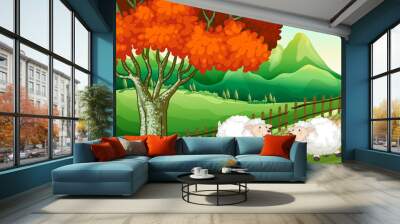 Two sheeps under the tree Wall mural