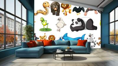 Wild animals on white background Wall mural