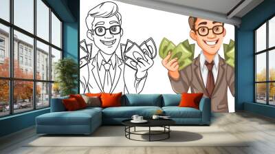 Youth business man holding money Wall mural