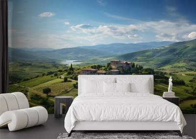 Tuscany landscape with vineyards in Italy, panoramic view Wall mural