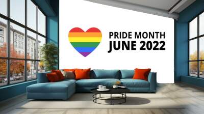 Pride month 2022, 2023, 2024 LGBTQ Pride Flag Colours Rainbow Pride symbol with heart,LGBT, minorities,

gays and lesbians sign,logo,icon Background  Wall mural