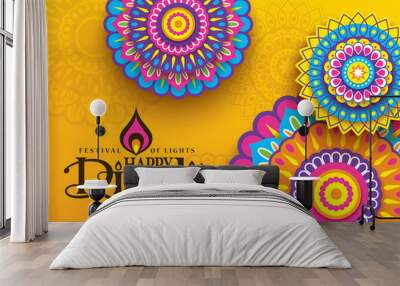 Diwali festival greeting card with colorful rangoli background Wall mural