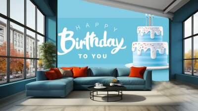 Happy Birthday celebration typography design with 3d birthday cake for greeting card, poster or banner. Vector illustration Wall mural