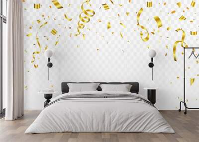 Abstract background party celebration gold confetti. Falling shiny golden confetti isolated on transparent background. Christmas, New Year, Carnival festivity, Valentine’s Day, Birthday, Holiday. Wall mural