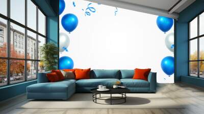 Birthday and Celebration banner with blue and white balloons. Holiday background Wall mural