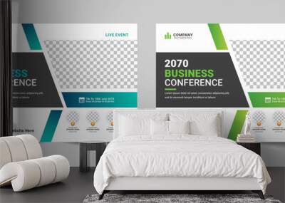 Horizontal online business conference flyer template or event conference social media banner layout design Wall mural