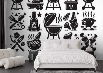 BBQ Decorative Icons Set Free vector print of BBQ set silhouette vector eps Wall mural