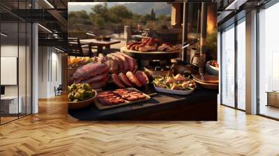 barbecue with meat and vegetables Wall mural