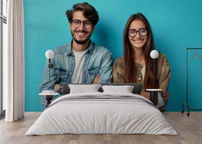 portrait of a couple with smile on solid color background  Wall mural