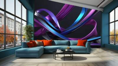 Abstract Wavy Ribbons in Blue, Purple, and Black Wall mural