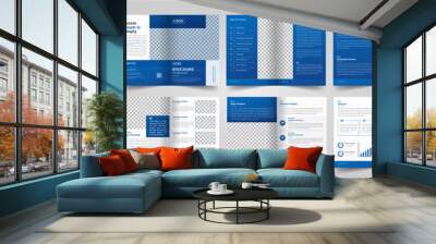 Corporate theme 16 pages business company profile brochure design, Minimal & clean geometric design of a 16-page blue color template for brochure, A4 16 Page Brochure Template Wall mural