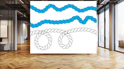 Line rope border element collection. Nautical rope brushes. Set of straight outline silhouette rope borders Wall mural