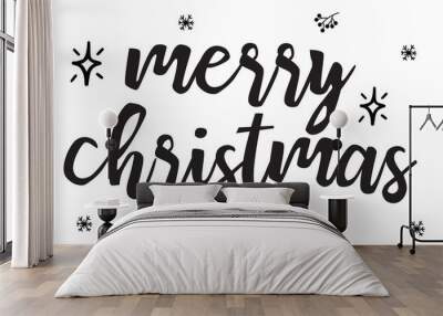 Merry Christmas calligraphy lettering or Xmas holiday greeting card text quote Wall mural