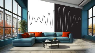 Waves of the equalizer. Vector illustration of music sound on isolated background. Drawing of radio signal painted by black inks. Sketch of musical soundtrack. Etching of voice record. Wall mural