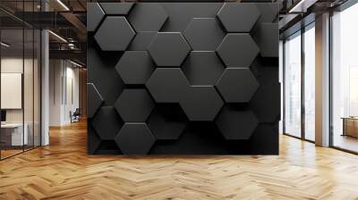 3d render of dark black hexagon pattern background, abstract wallpaper with geometric shapes and texture Wall mural