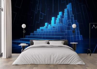 a 2024 year number with a target icon and a rise-up arrow on white blocks, creating a graph of steps that symbolizes the action plan for new year trends, profit, and business growth, all on a vibrant  Wall mural