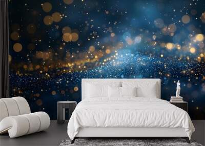 abstract glitter lights, blue and gold colors on dark background 
 Wall mural