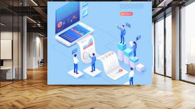 Business mobile application vector isometric illustrations. Wall mural