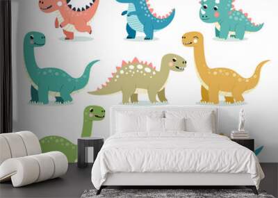 Cute dinosaurs set flat cartoon illustration. Wall mural