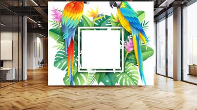 scarlet and blue macaw on tropical leaf Wall mural