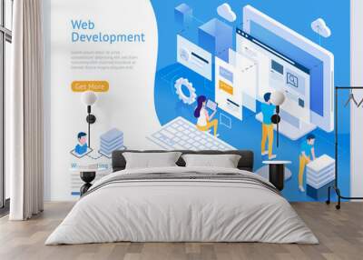 web design and development vector isometric illustrations. Wall mural