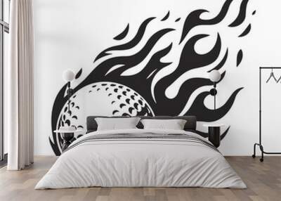 flaming fast golf ball line art Wall mural