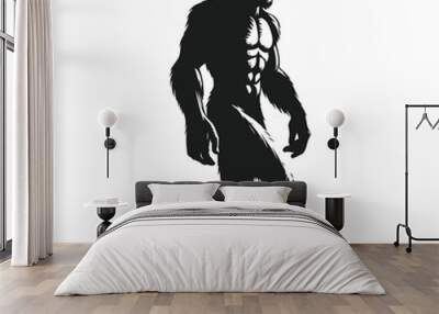 Bigfoot Silhouette Vector and Bigfoot Concept Illustration on A White Background Wall mural