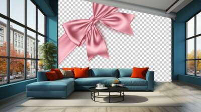 Realistic pink gift bow and ribbon isolated on transparent background.  Wall mural