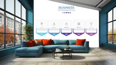 Business infographic thin line process with square template design with icons and 5 options or steps. Vector illustration. Wall mural