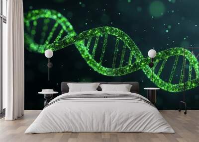 A vibrant green DNA strand illustration showcasing the complexity of genetics and molecular biology. Wall mural