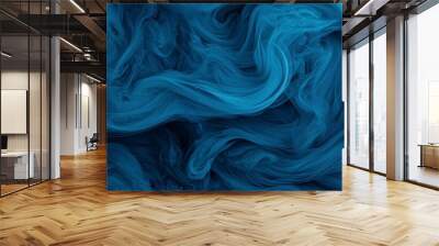 Abstract blue smoky texture, vibrant and flowing, white isolated background. Wall mural