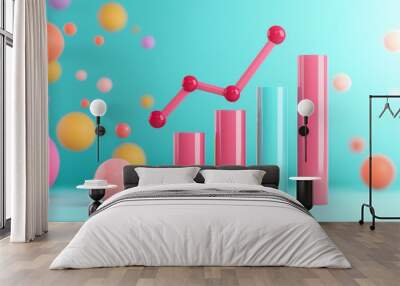 Colorful chart and spheres on a vibrant background, representing growth and success. Wall mural