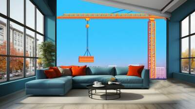 Colorful construction crane against a bright skyline. Ideal for concepts of building, engineering, and urban development. Wall mural