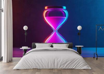 Colorful hourglass with flowing sand, isolated on a dark background. Wall mural