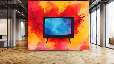 Retro television display on vibrant abstract background. Wall mural