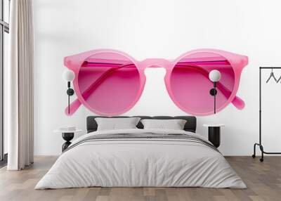 Trendy pink sunglasses with round frames. Stylish accessory perfect for summer or any bright day. Ideal for fashion and eyewear collections. transparent background. Wall mural