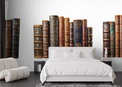 aged antique hard cover books isolated on transparent background Wall mural