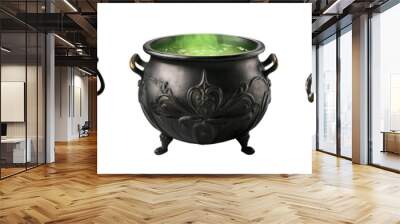 green potion brewing in a black cast iron witch cauldron isolated on transparent background Wall mural