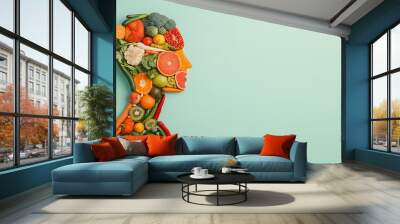 an arrangement of vegetables and fruits that resembles the shape of the human body Wall mural