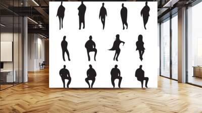 Vector, isolated silhouette of sitting standing people, man and girl Wall mural