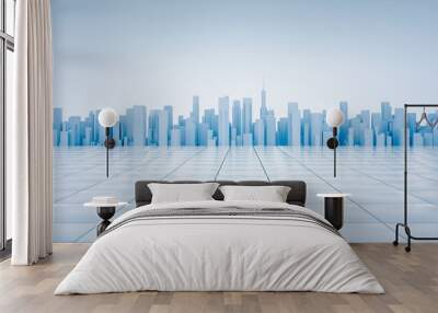 3D Render of Panoramic Futuristic Minimal City Concept Wall mural