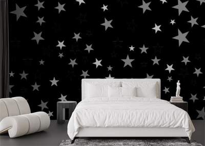 Vector black background with white stars, falling confetti background, sparkles on white trendy background. Wall mural