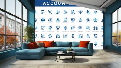 Accounting icon set with cost accounting, managerial accounting, financial ratios, depreciation, amortization, auditing process, compliance icon. Simple flat vector 
 Wall mural