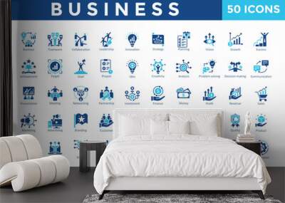 Business icon set with teamwork, collaboration, leadership, innovation, strategy, planning, vision, growth, success icon. Simple flat vector 
 Wall mural