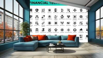 Financial Technology icon set with crypto vault, payment shield, data insights, digital coins, mobile payments, online banking, fintech revolution icon. Simple glyph vector 
 Wall mural