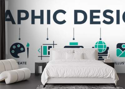 Graphic design banner web icon concept with icons of creativity, typography, create, layout, print, web, illustration, and communication. Vector illustration  Wall mural