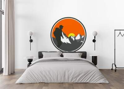 Sport silhouettes Hiking climbing achievement leader Vector logo Wall mural